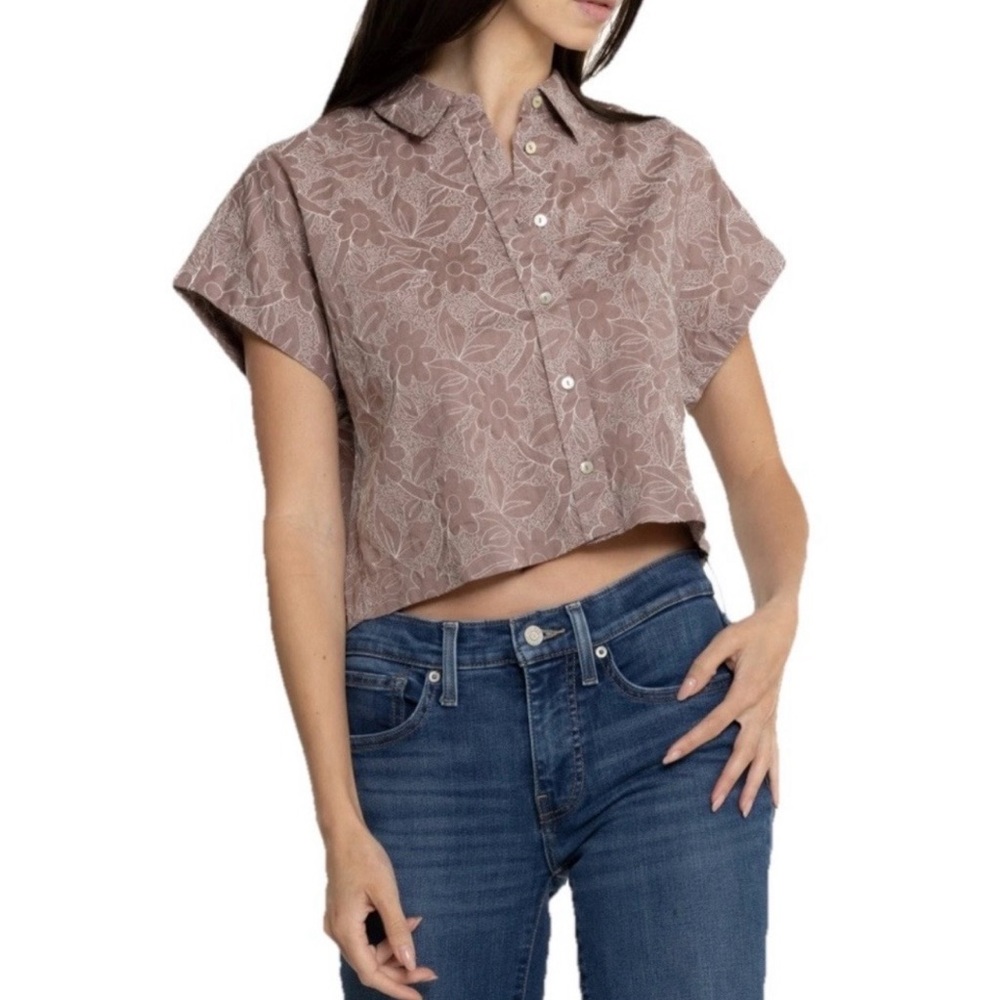 Madewell Dolman Cropped Shirt - Mauve Brown